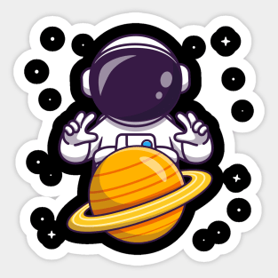 Astronaut Control Planet Cartoon Sticker